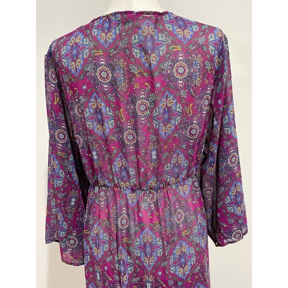 True Craft Duster Womens L Purple Print Gathered Waist Cover Up - Picture 7 of 7